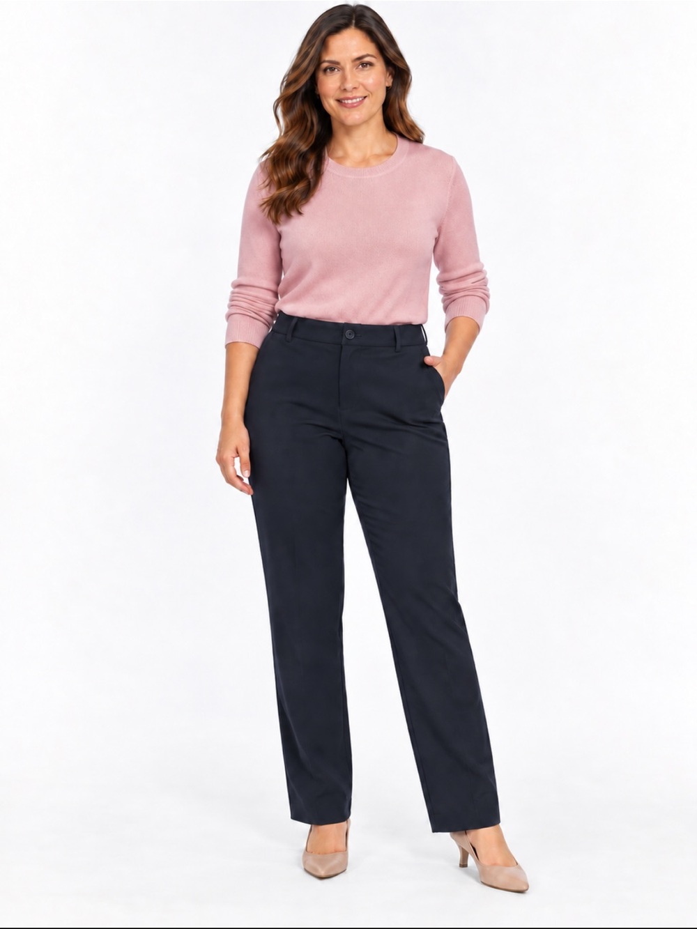 Talbots Petite Curvy Fit Navy Blue Straight Leg Pants Size 12P Workwear